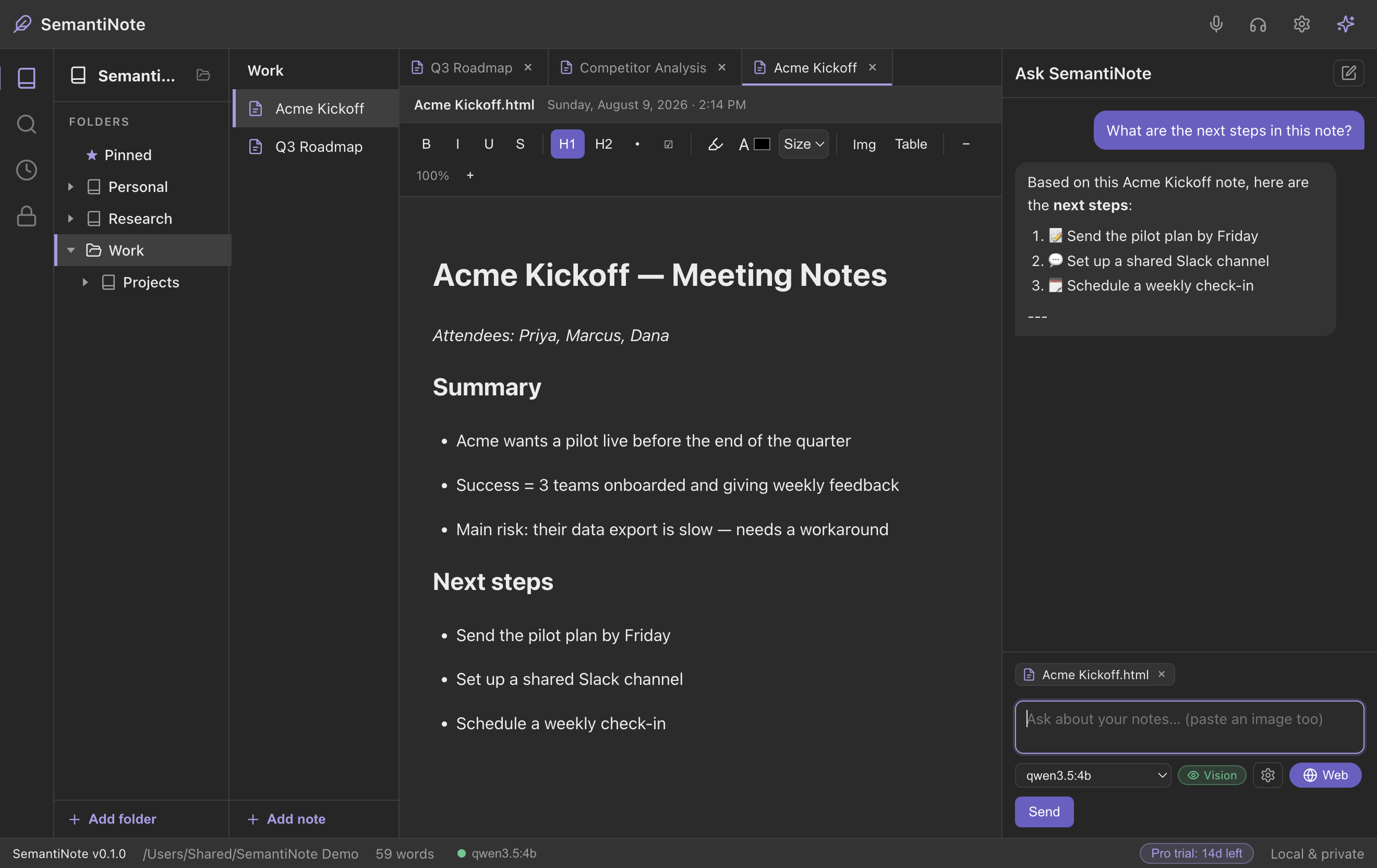 Chatting with your notes in SemantiNote