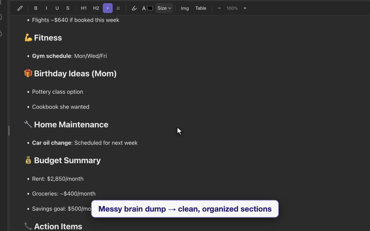 AI organizing a messy note in SemantiNote
